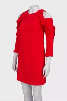 Red ruffled sleeve dress