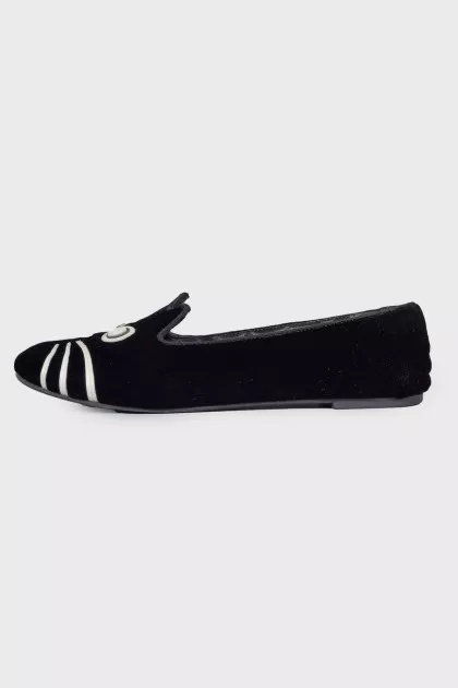 Velour flats with print on toe