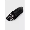 Velour flats with print on toe