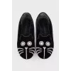Velour flats with print on toe