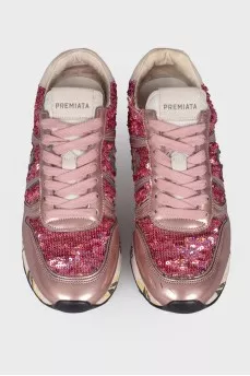 Pink sneakers with sequins