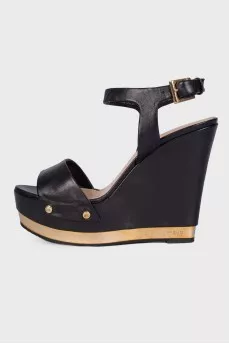 Black Peep Toe Wedge Heels