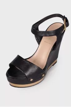 Black Peep Toe Wedge Heels