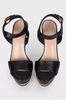 Black Peep Toe Wedge Heels