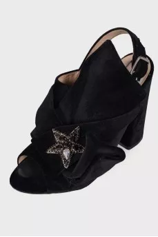 Suede sandals with rhinestones