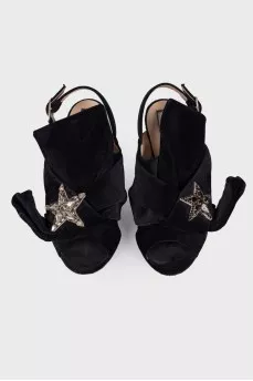 Suede sandals with rhinestones