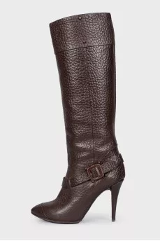 Brown embossed boots