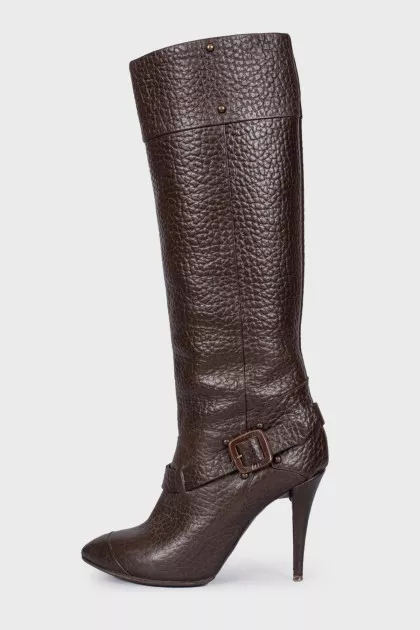 Brown embossed boots
