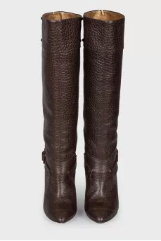 Brown embossed boots