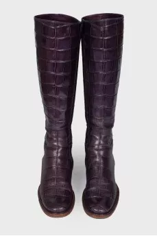 Embossed high boots