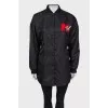 Overlong assymmetrical black bomber jacket