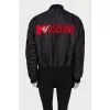 Overlong assymmetrical black bomber jacket