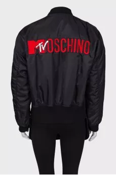 Overlong assymmetrical black bomber jacket