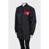 Overlong assymmetrical black bomber jacket
