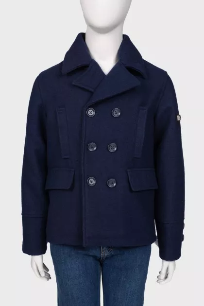 Double-breasted child's overcoat with label