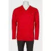 Men's red jumper  with leather patches