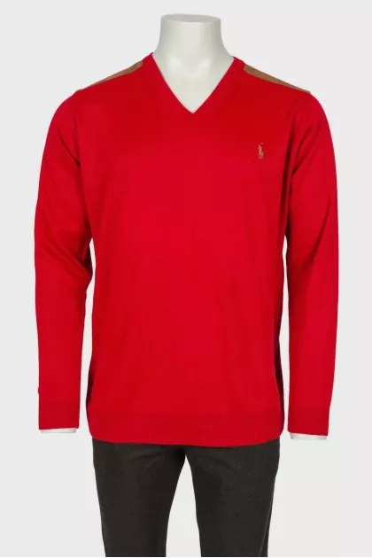 Men's red jumper  with leather patches
