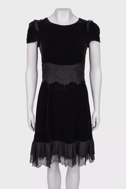 Black velor dress with lace