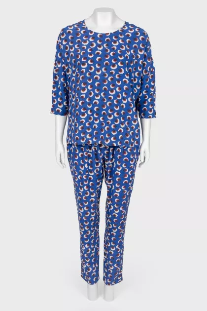 Silk blue print suit
