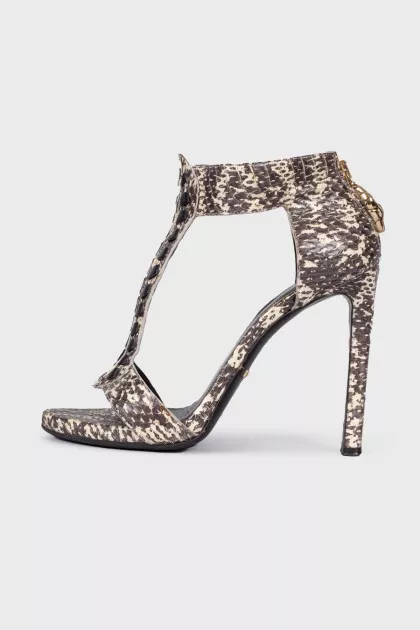 Sandals with snakeskin effect