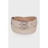 Beige textured leather belt