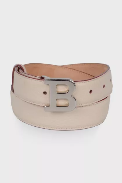 Beige textured leather belt