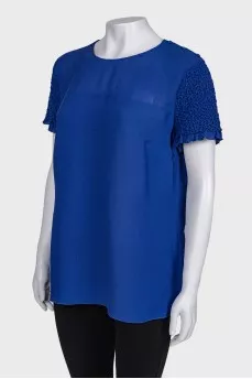 Silk T-shirt with embellished sleeves