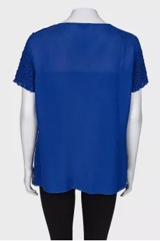 Silk T-shirt with embellished sleeves