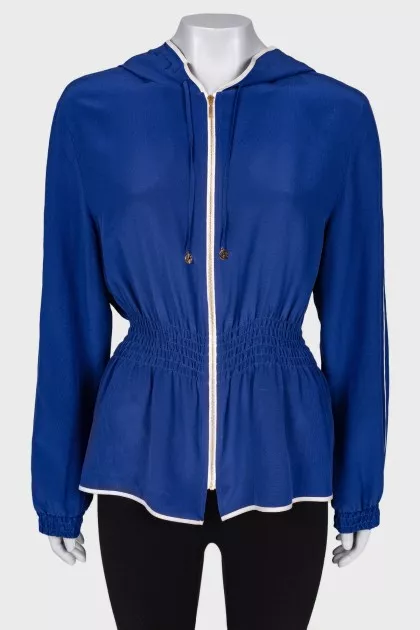 Silk blue jacket with a zipper