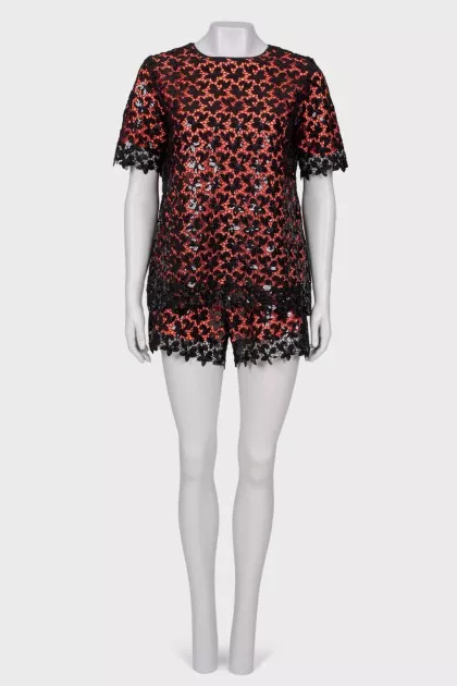 Suit with lace and sequins