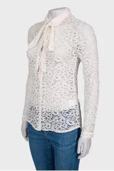 Lace blouse with slogan on the back
