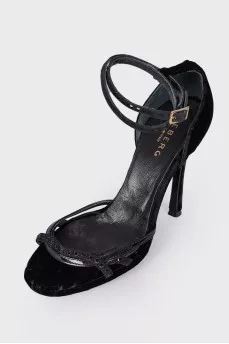 Velor sandals with rhinestones