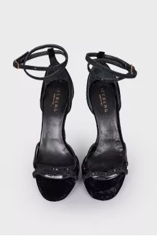 Velor sandals with rhinestones