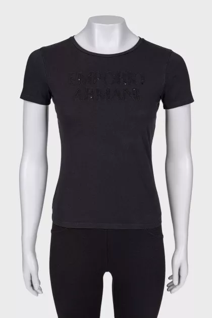 Black T-shirt with sequin logo
