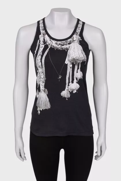 Black printed tank top