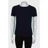 T-shirt with green stripes and tag