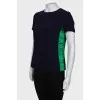 T-shirt with green stripes and tag