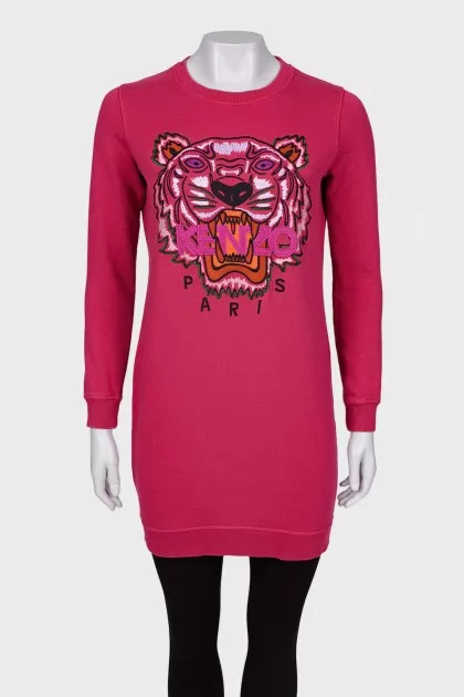 Pink Print Hoodie Dress