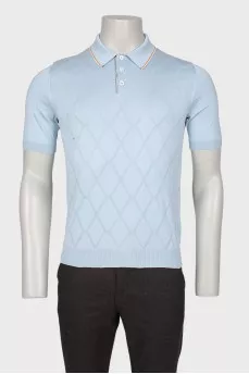 Men's light blue diamond print polo shirt