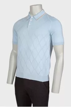 Men's light blue diamond print polo shirt