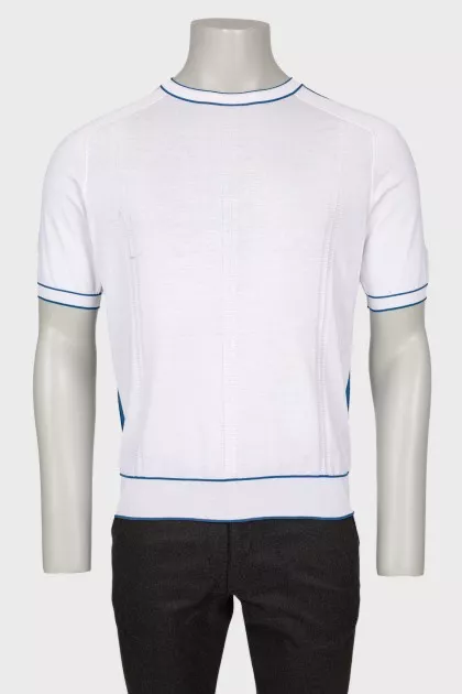 Men's white T-shirt with blue stripes