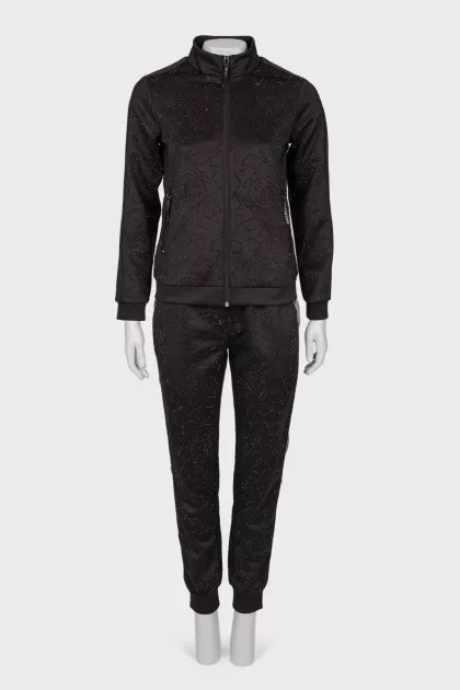 Sporty black suit with rhinestones