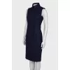 Black and Blue Sleeveless Midi Dress