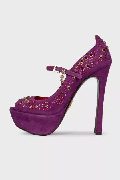 Purple shoes with rhinestones