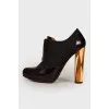 Combined wooden heel ankle boots