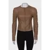 Leather jacket with rhinestones on the sleeves