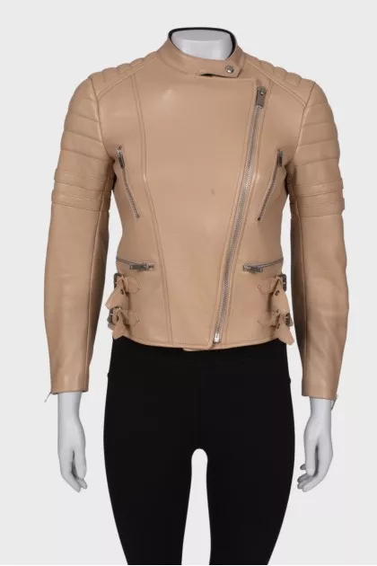 Leather jacket with side straps