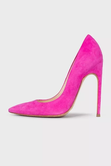 Pink suede pumps