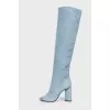 Blue peep toe over the knee boots