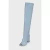 Blue peep toe over the knee boots